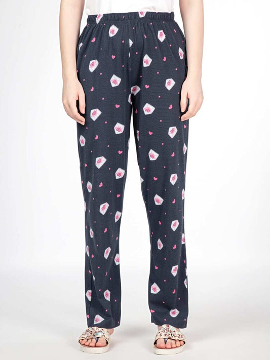 Heart envelop - Knit Cotton Pyjama - Loungewear Pant - Navy