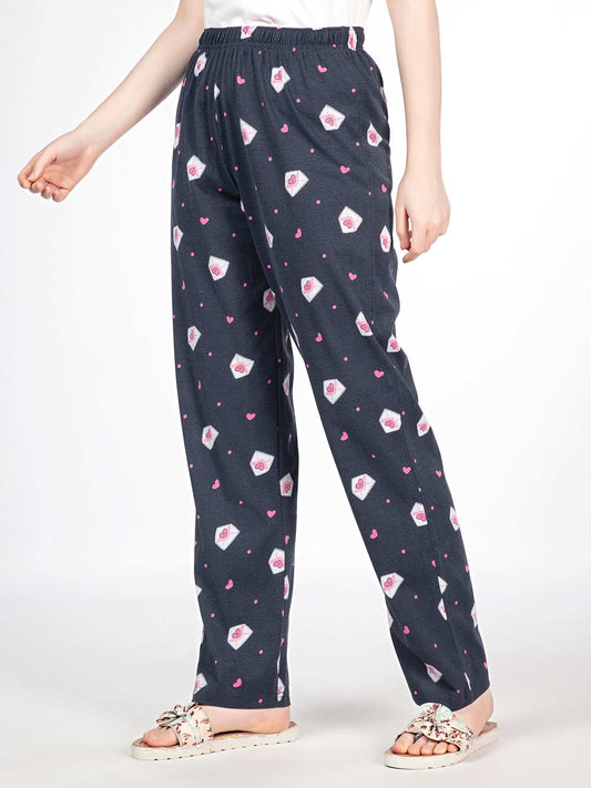 Heart envelop - Knit Cotton Pyjama - Loungewear Pant - Navy