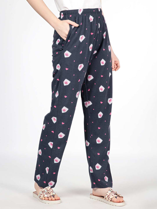 Heart envelop - Knit Cotton Pyjama - Loungewear Pant - Navy