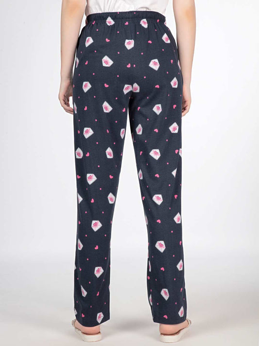Heart envelop - Knit Cotton Pyjama - Loungewear Pant - Navy