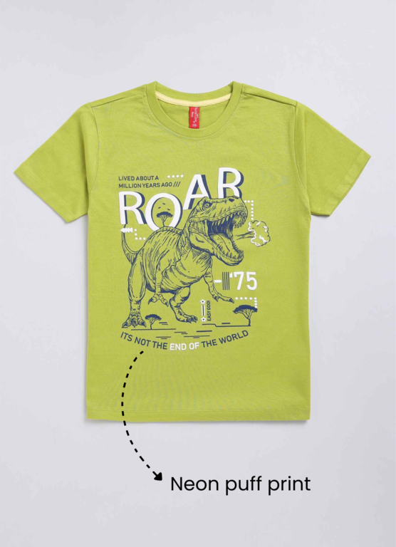 Roar Cotton Midnight Lemon Green T-Shirt for Boys – Soft & Comfortable