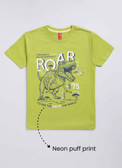 Roar Cotton Midnight Lemon Green T-Shirt for Boys – Soft & Comfortable