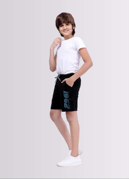1962 Printed Black Color Polyester Lycra Shorts for Boys - ParrotCrow