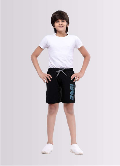 1962 Printed Black Color Polyester Lycra Shorts for Boys - ParrotCrow