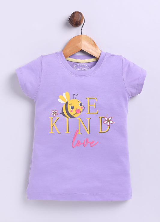 Be Kind Love Printed Cotton T-Shirt for Girls - Violet