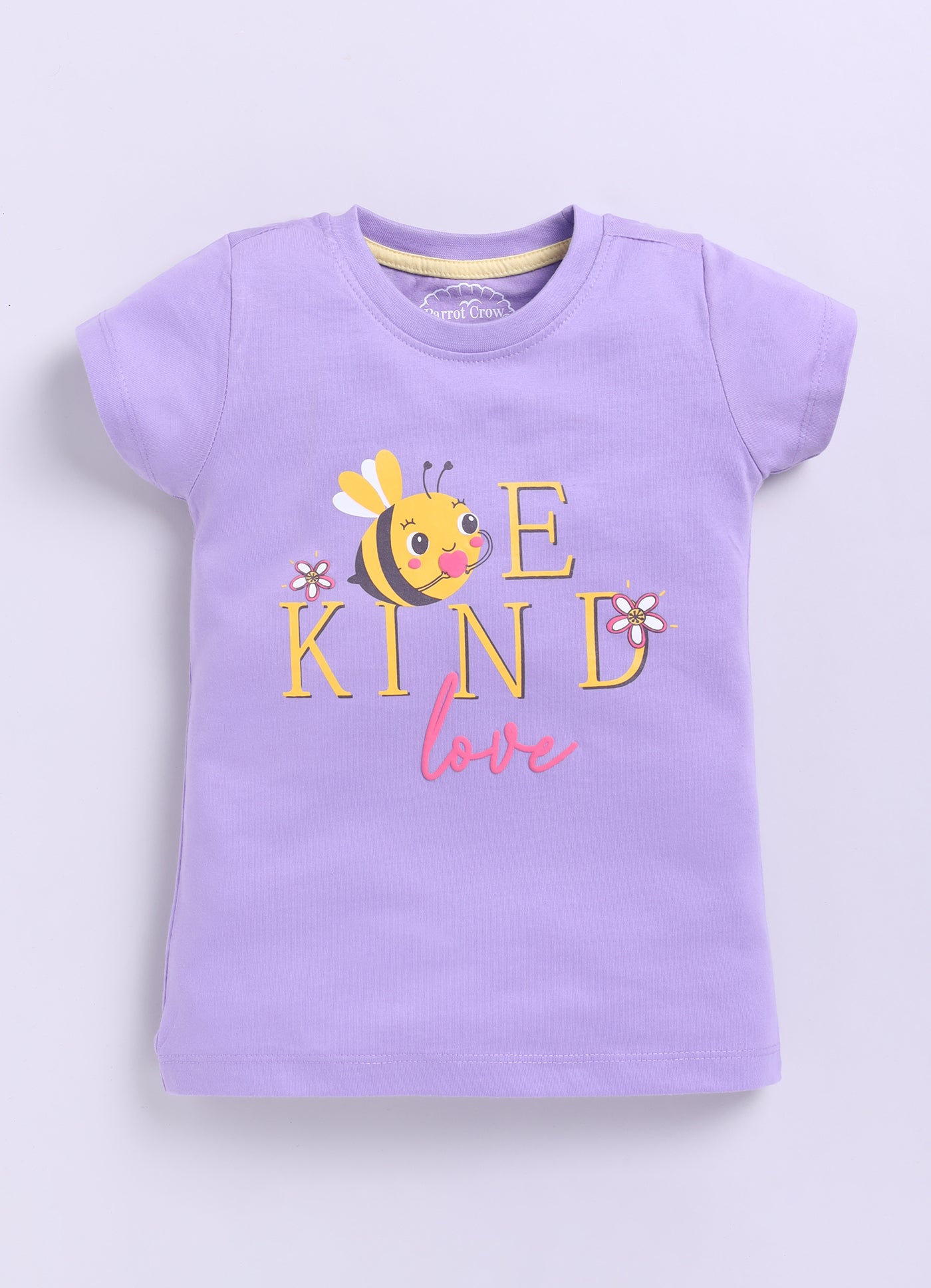 Be Kind Love Printed Cotton T-Shirt for Girls - Violet