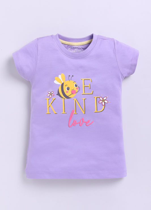Be Kind Love Printed Cotton T-Shirt for Girls - Violet