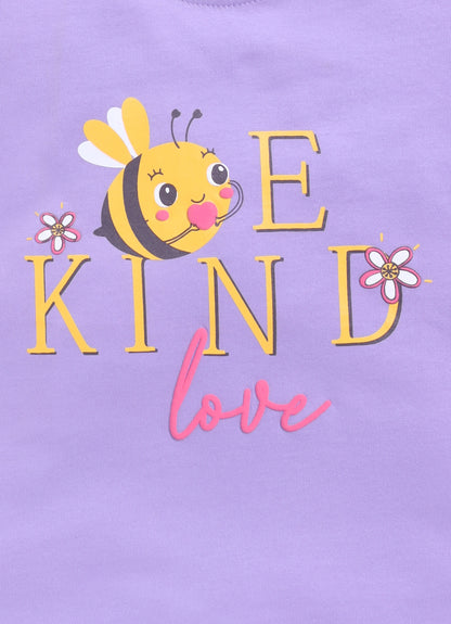 Be Kind Love Printed Cotton T-Shirt for Girls - Violet