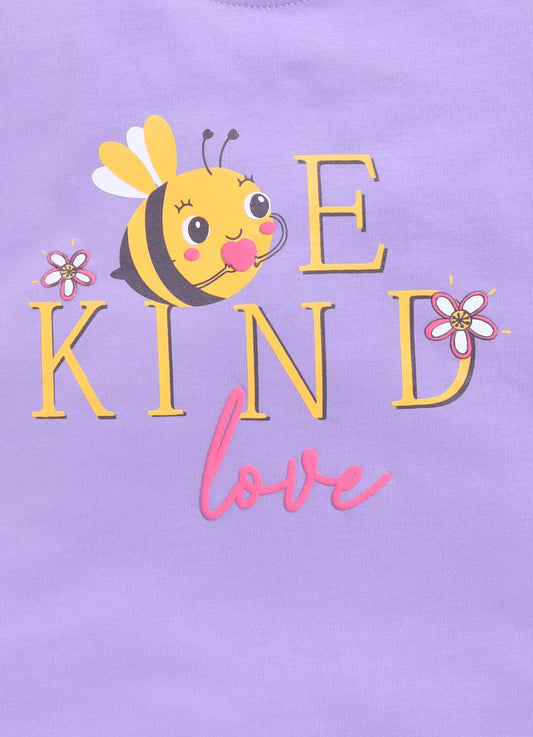 Be Kind Love Printed Cotton T-Shirt for Girls - Violet