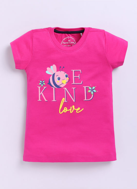 Be Kind Love Printed Cotton T-Shirt for Girls - Dark Pink