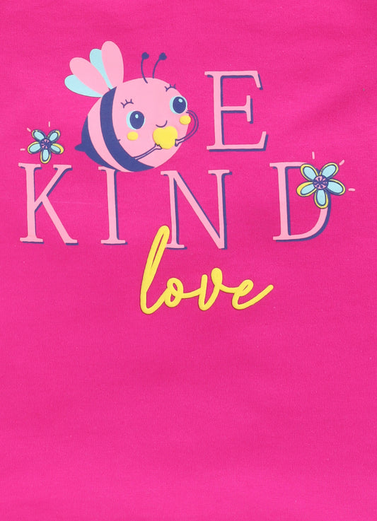 Be Kind Love Printed Cotton T-Shirt for Girls - Dark Pink