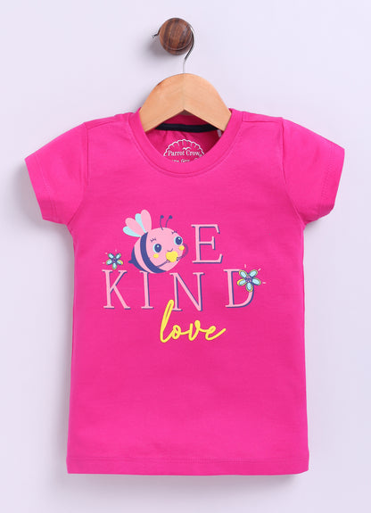 Be Kind Love Printed Cotton T-Shirt for Girls - Dark Pink