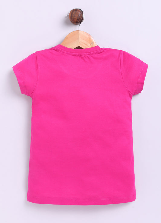 Be Kind Love Printed Cotton T-Shirt for Girls - Dark Pink