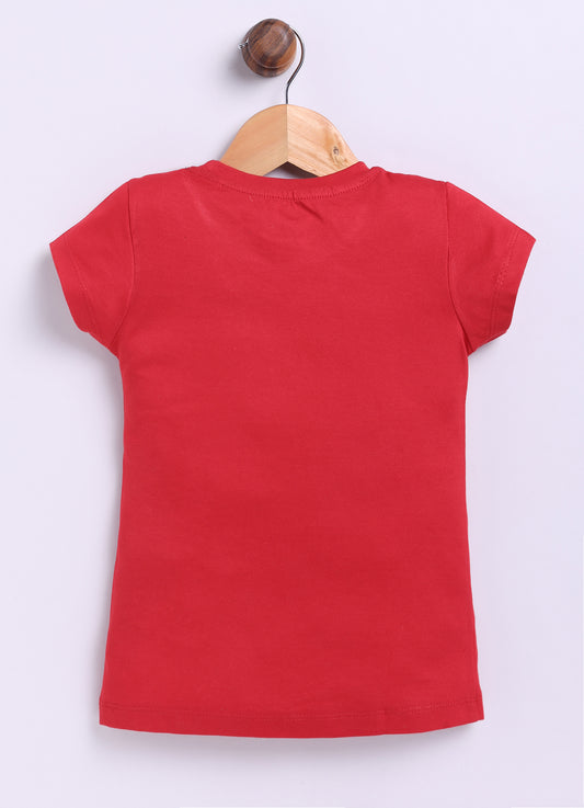 Be Kind to all kinds Printed Cotton T-Shirt for Girls - Red