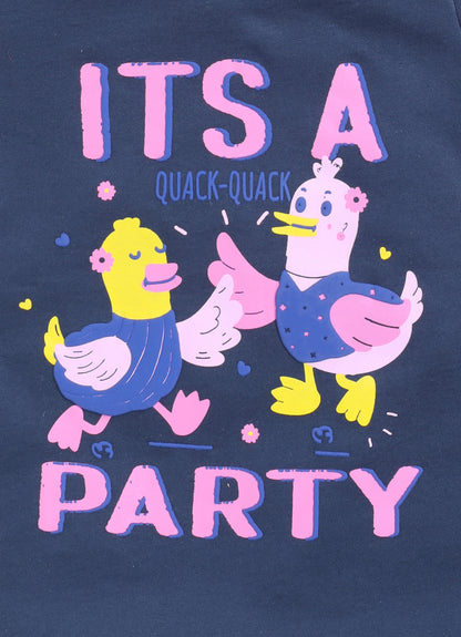It’s a party Print Cotton T-Shirt for Girls - Navy