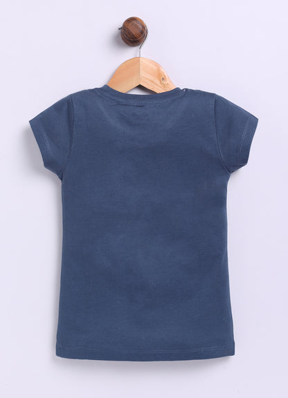 It’s a party Print Cotton T-Shirt for Girls - Navy