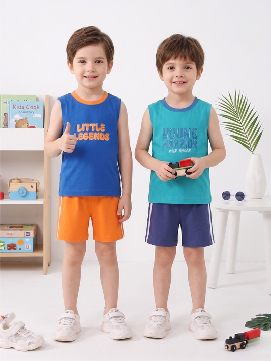 Boys Sleeveless T-Shirt & Shorts Set - Pack of 2