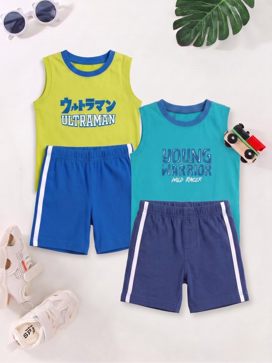 Boys Sleeveless T-Shirt & Shorts Set - Pack of 2