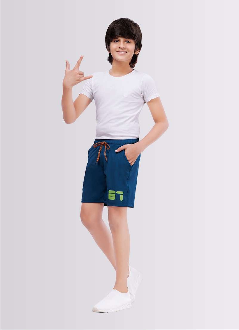 87 Printed AirForce Blue Color Polyester Lycra Shorts for Boys - ParrotCrow