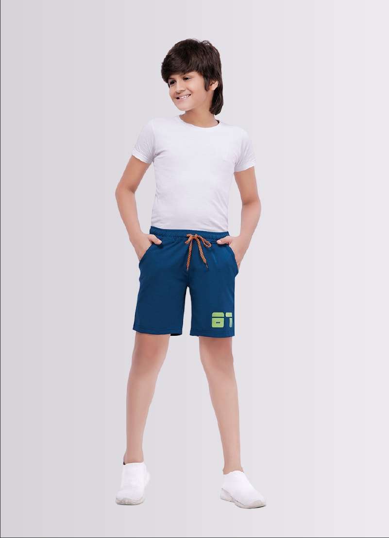 87 Printed AirForce Blue Color Polyester Lycra Shorts for Boys - ParrotCrow