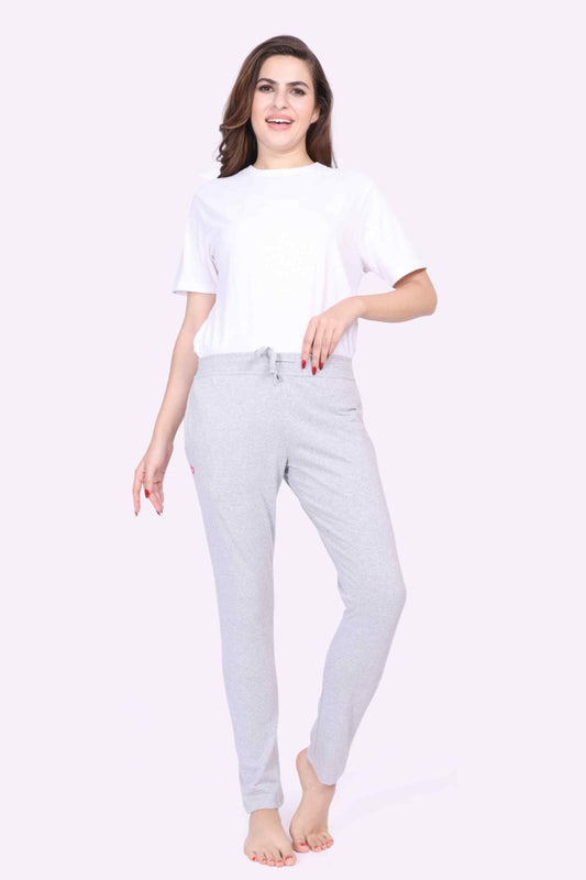 Grey melange relaxed fit yoga jogger pants – front view
