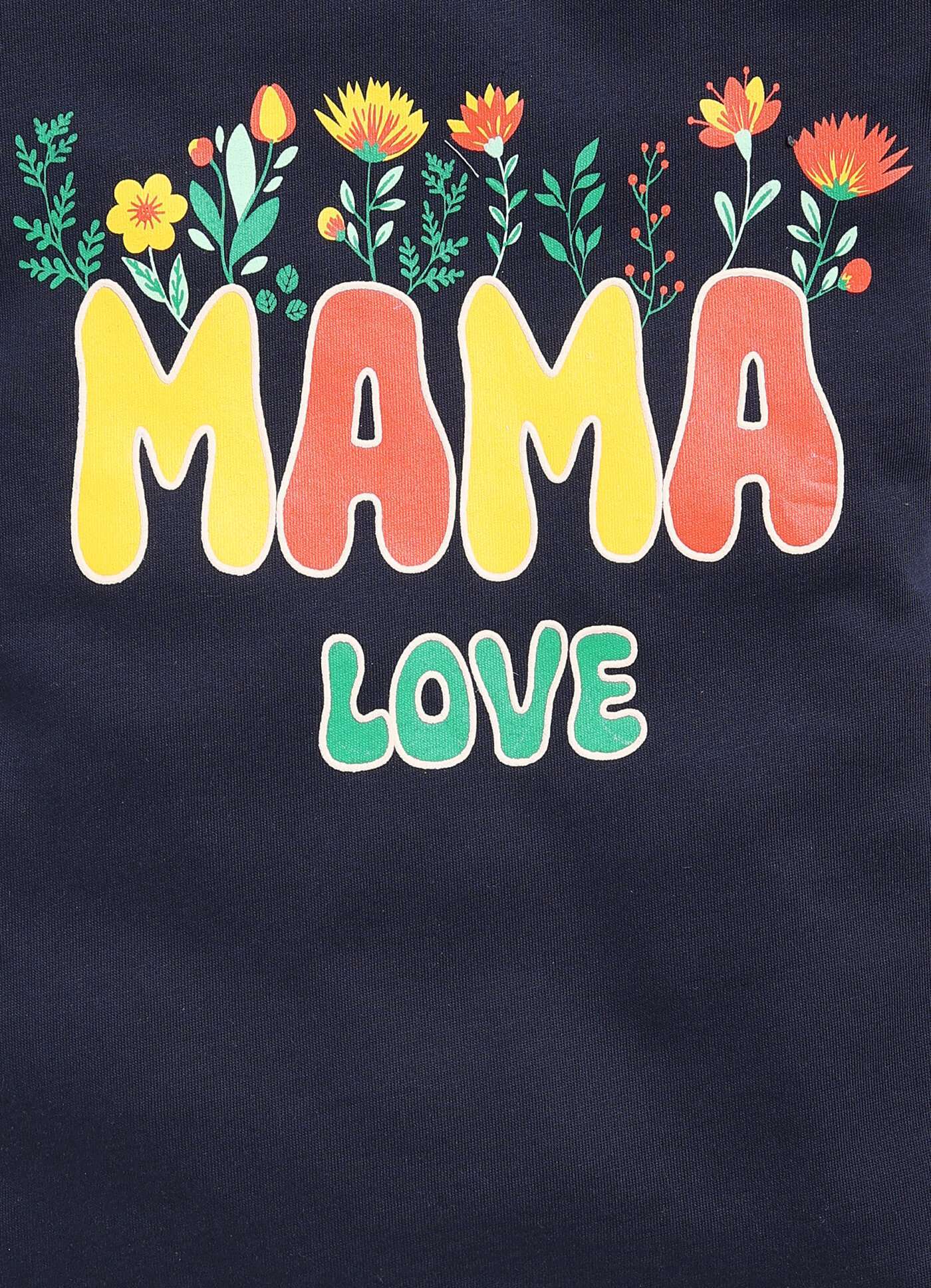 Mama Love Text Print Cotton Navy T-Shirt for Girls – Soft & Stylish