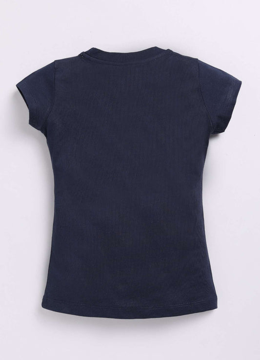 Mama Love Text Print Cotton Navy T-Shirt for Girls – Soft & Stylish
