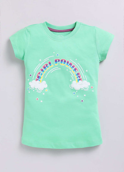 Girl Power Rainbow Printed Cotton T-Shirt for Girls