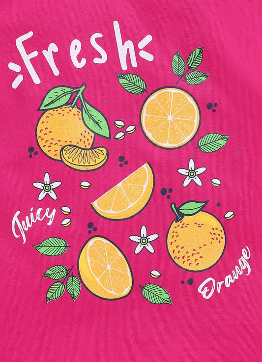 Juicy Fruit Printed Pink Color Cotton T-Shirt for Girls