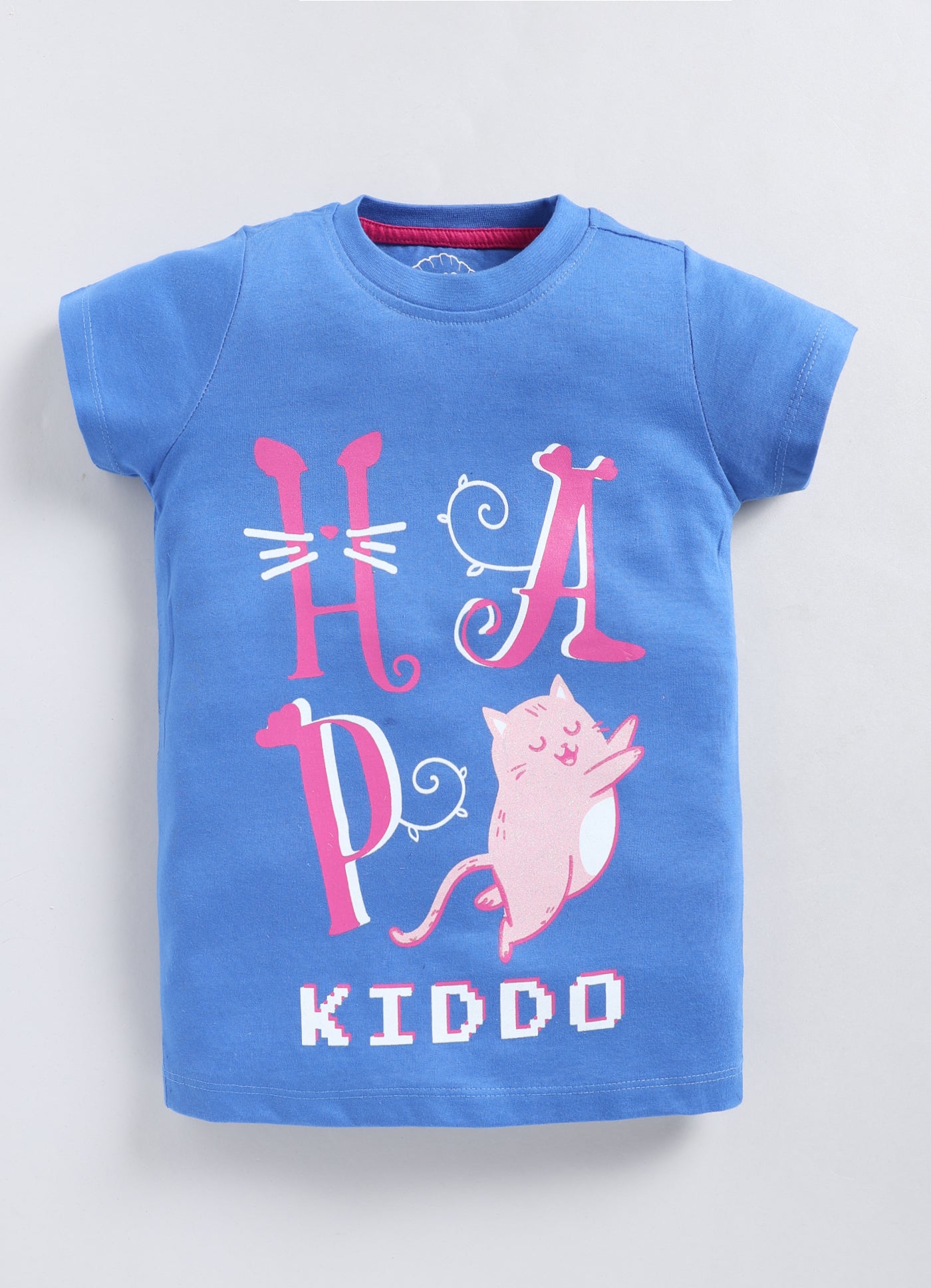 Happy Kiddo Printed Cotton T-Shirt for Girls - Denim Blue