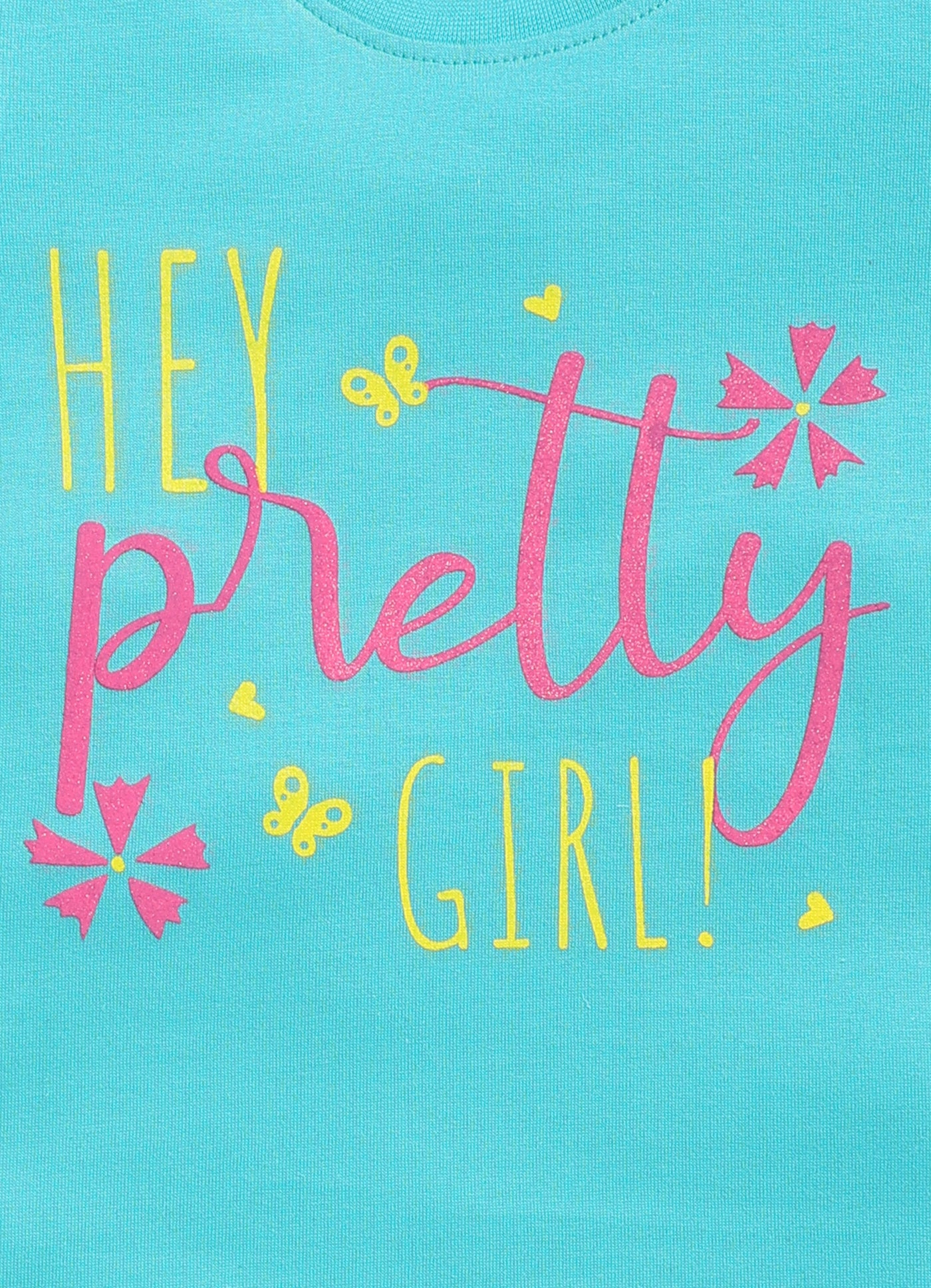 Hey pretty girl Printed Cotton T-Shirt for Girls - Sea Blue