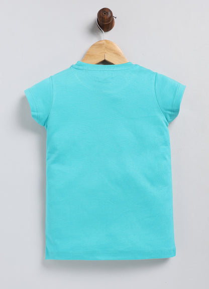 Hey pretty girl Printed Cotton T-Shirt for Girls - Sea Blue