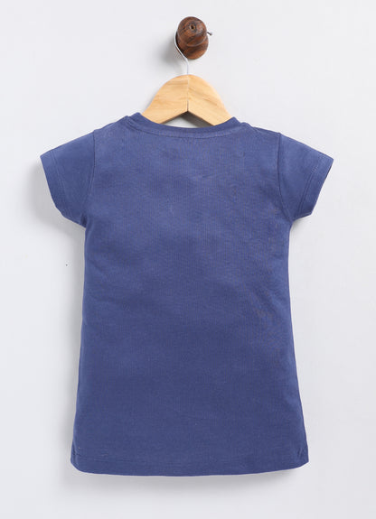 Be Kind to all kinds Printed Cotton T-Shirt for Girls - Navy