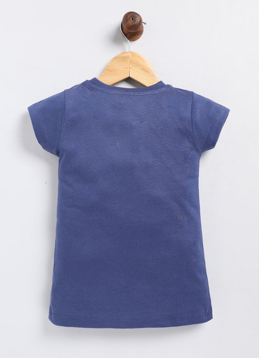 Be Kind to all kinds Printed Cotton T-Shirt for Girls - Navy