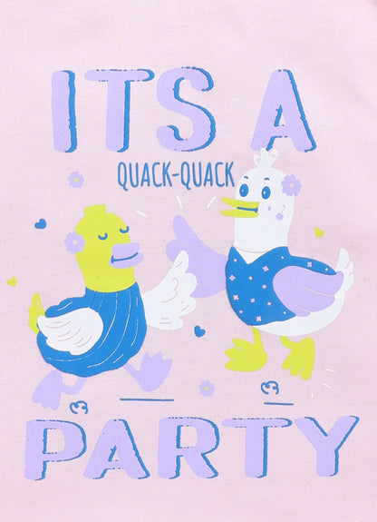 It’s a party Print Cotton T-Shirt for Girls - Pink