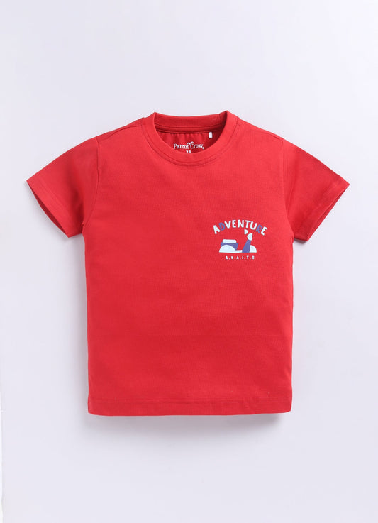 Adventure Awaits T-Shirt & Blue Printed Shorts Set for Boys (Red & Navy) - ParrotCrow
