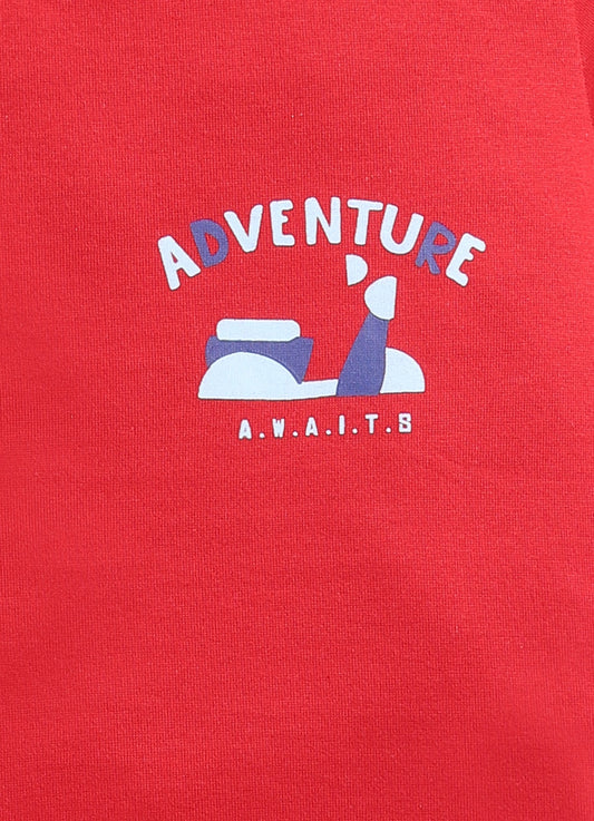 Adventure Awaits T-Shirt & Blue Printed Shorts Set for Boys (Red & Navy) - ParrotCrow
