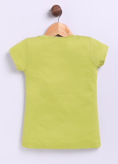Adventure Printed Cotton T-Shirt for Girls - Lime Green - ParrotCrow