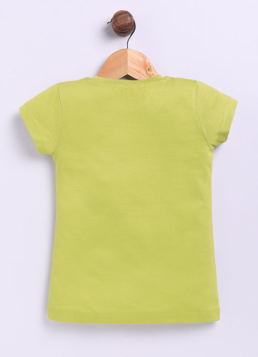 Adventure Printed Cotton T-Shirt for Girls - Lime Green - ParrotCrow