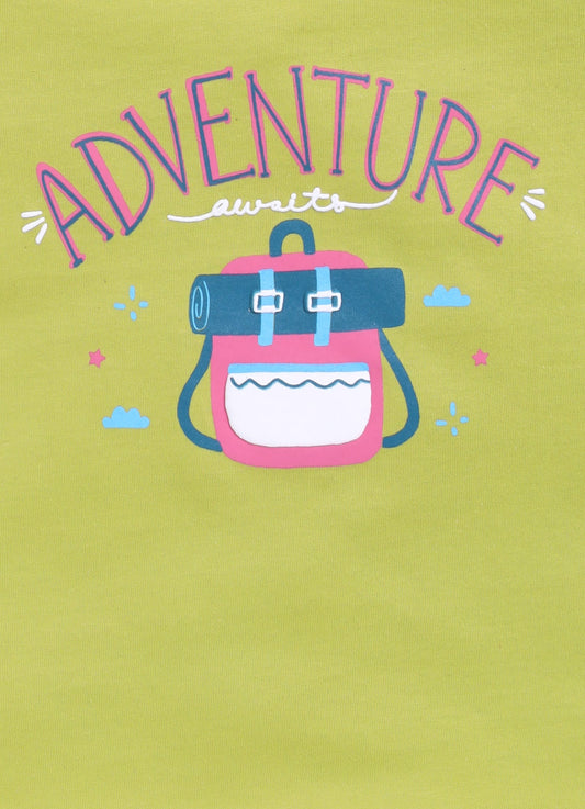 Adventure Printed Cotton T-Shirt for Girls - Lime Green - ParrotCrow