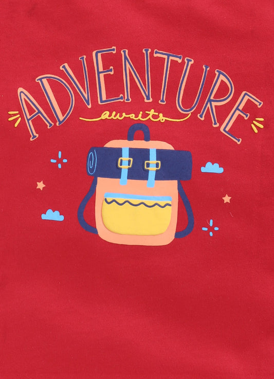 Adventure Printed Cotton T-Shirt for Girls - Red - ParrotCrow