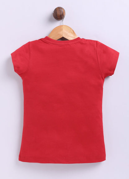 Adventure Printed Cotton T-Shirt for Girls - Red - ParrotCrow