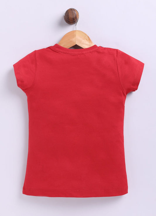 Adventure Printed Cotton T-Shirt for Girls - Red - ParrotCrow