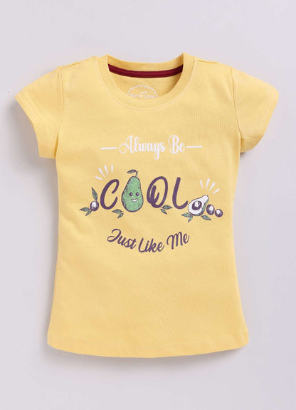 Always Be Cool Text Printed Cotton T-Shirt for Girls - ParrotCrow