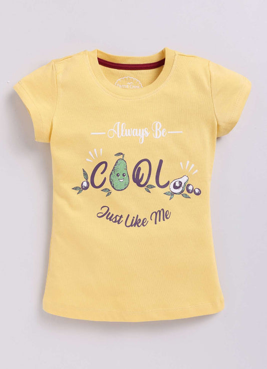 Always Be Cool Text Printed Cotton T-Shirt for Girls - ParrotCrow