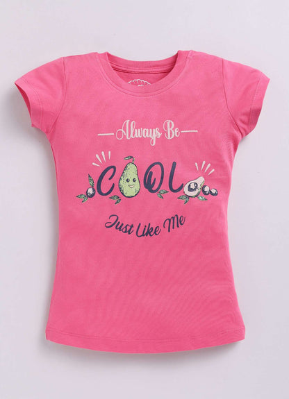 Always Be Cool Text Printed Cotton T-Shirt for Girls - ParrotCrow