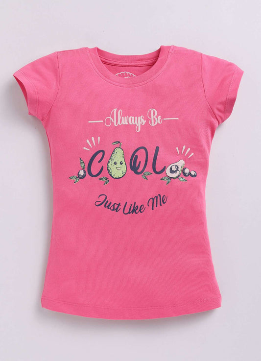 Always Be Cool Text Printed Cotton T-Shirt for Girls - ParrotCrow
