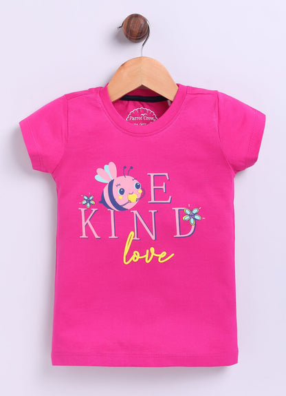 Be Kind Love Printed Cotton T-Shirt for Girls - Dark Pink - ParrotCrow