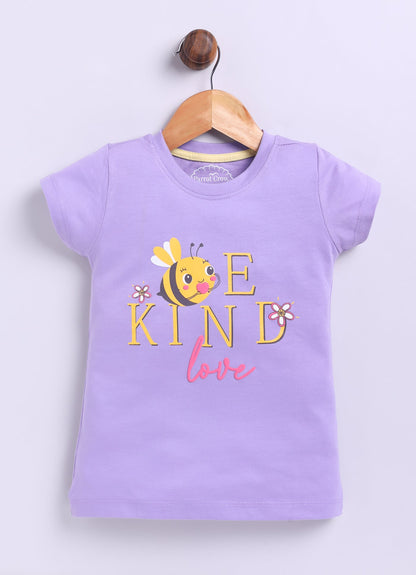 Be Kind Love Printed Cotton T-Shirt for Girls - Violet - ParrotCrow