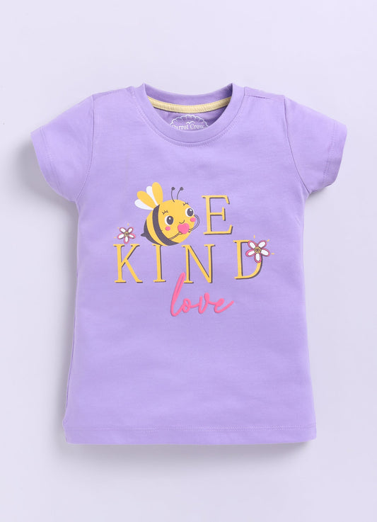 Be Kind Love Printed Cotton T-Shirt for Girls - Violet - ParrotCrow